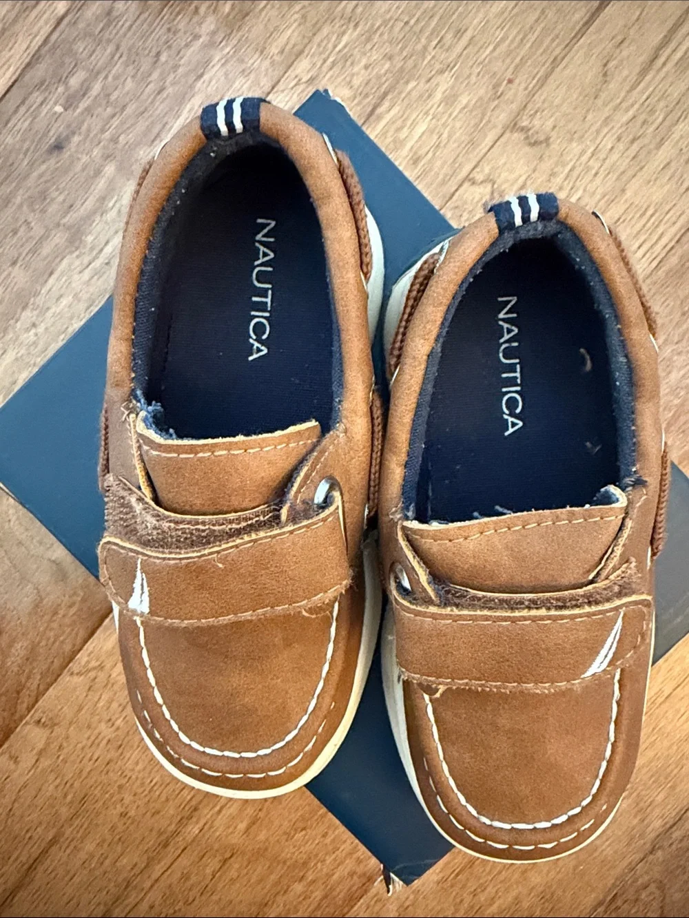Nautica Boys Brown Suede Hook-and-Loop Dress Loafers